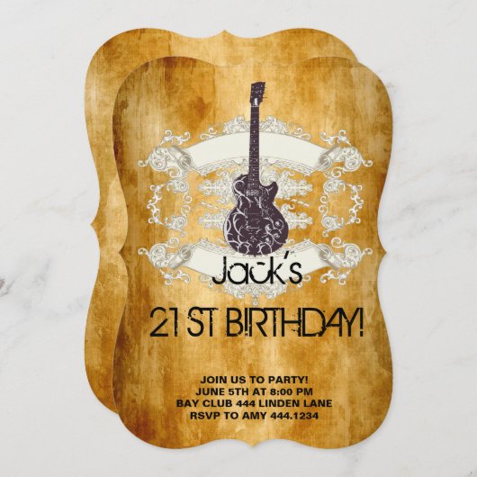 ヴィンテージのギターのロックスターの第21誕生日の招待状 招待状 (正面/裏面)