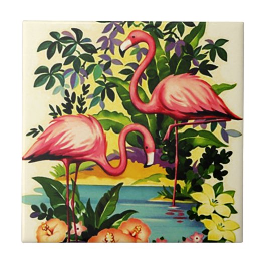 ヴィンテージのギフト用の箱のためのかわいらしいピンクのフラミンゴのタイル タイル (正面)
