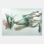 ヴィンテージのギャツビー猫セージグリーンデコパージュ ラッピングペーパーシート (正面)