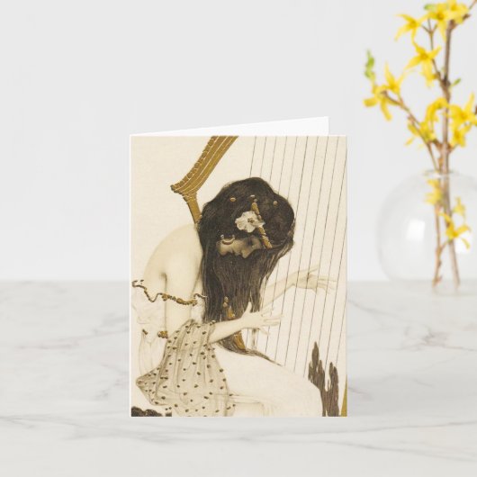 ヴィンテージのギリシャのハープ奏者のメッセージカード カード (黄色い花)