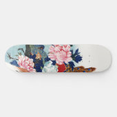 ヴィンテージのクジャクとボタン模様の花の絵 スケートボード (横)