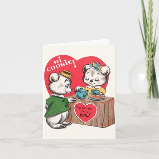 ヴィンテージのクッキーおよび茶バレンタインデーカード カード (正面)