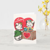 ヴィンテージのクッキーおよび茶バレンタインデーカード カード (黄色い花)