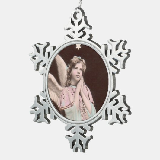 ヴィンテージのクラシックな写真の天使のオーナメント スノーフレークピューターオーナメント (右)