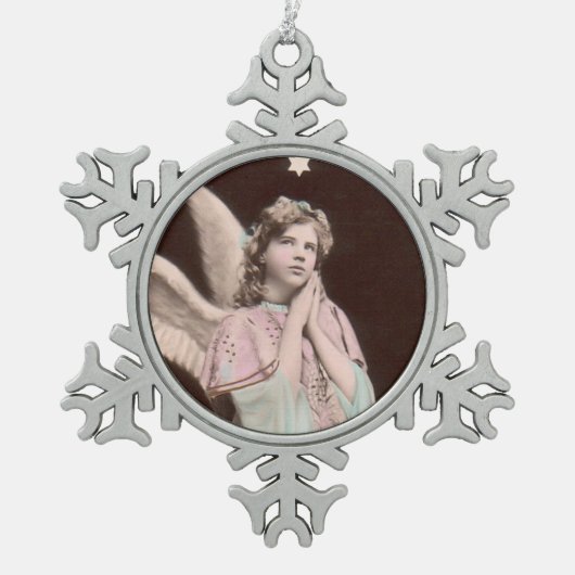 ヴィンテージのクラシックな写真の天使のオーナメント スノーフレークピューターオーナメント (正面)