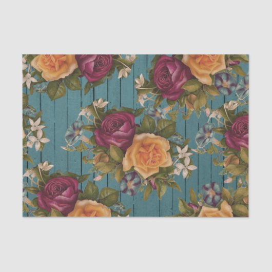 ヴィンテージのクラシックな珊瑚のバーガンディ花の緑木 薄葉紙 (正面)