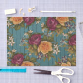 ヴィンテージのクラシックな珊瑚のバーガンディ花の緑木 薄葉紙 (クラフト)