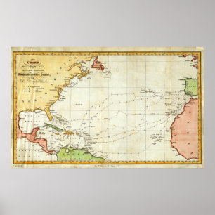 ヴィンテージのクリストファー・コロンブスの旅行の地図(1828年) ポスター