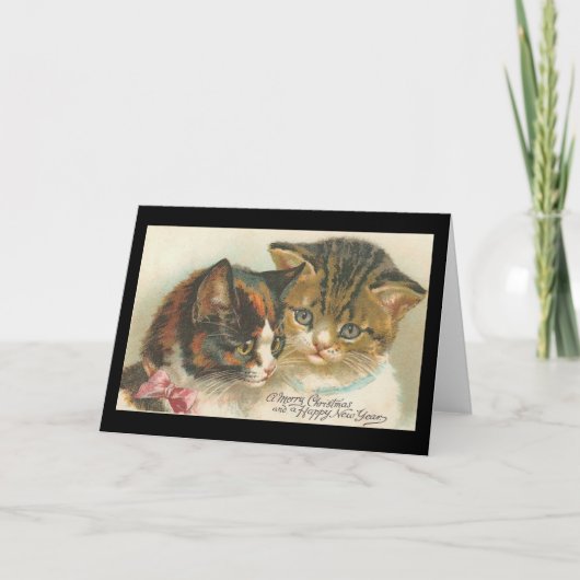 ヴィンテージのクリスマスと新年猫 シーズンカード (正面)