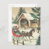 ヴィンテージのクリスマスのそりの乗車 シーズンポストカード (正面/裏面)
