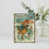 ヴィンテージのクリスマスのアイススケートの郵便はがき シーズンポストカード (スタンド正面)