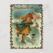 ヴィンテージのクリスマスのアイススケートの郵便はがき シーズンポストカード (正面)