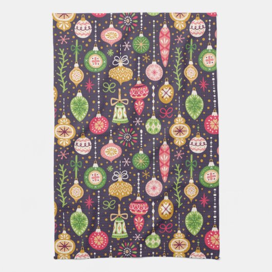 ヴィンテージのクリスマスのオーナメントパターン キッチンタオル (縦)