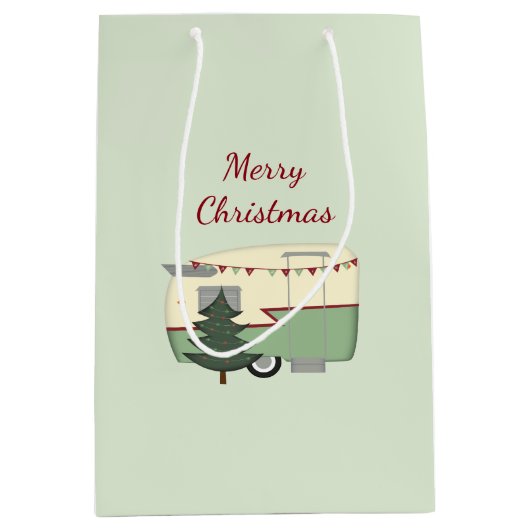 ヴィンテージのクリスマスのキャンピングカーのギフトバッグ ミディアムペーパーバッグ (正面)