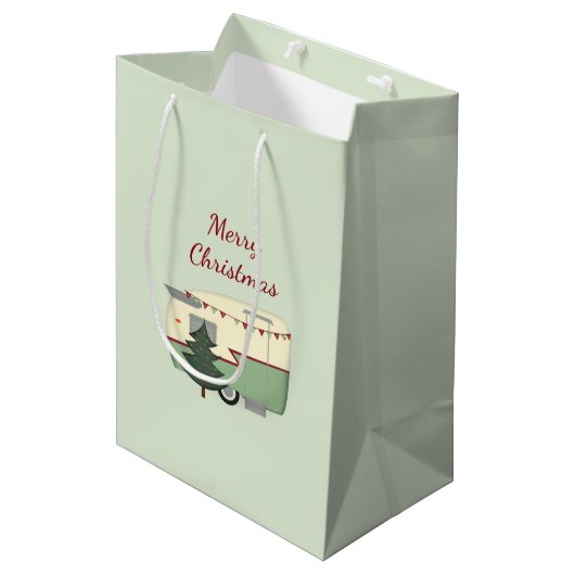 ヴィンテージのクリスマスのキャンピングカーのギフトバッグ ミディアムペーパーバッグ (正面アングル)