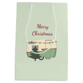 ヴィンテージのクリスマスのキャンピングカーのギフトバッグ ミディアムペーパーバッグ (裏面)