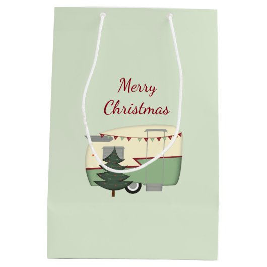 ヴィンテージのクリスマスのキャンピングカーのギフトバッグ ミディアムペーパーバッグ (裏面)