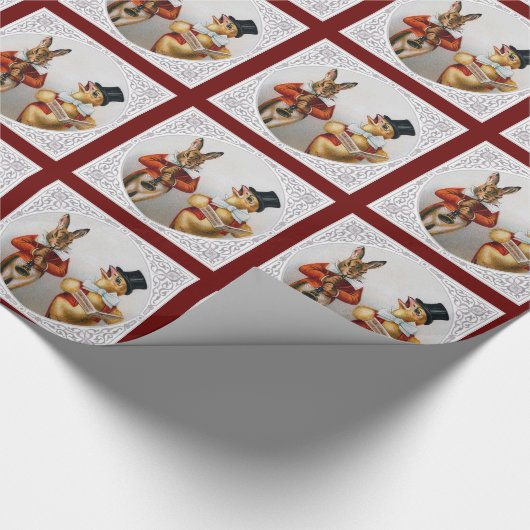 ヴィンテージのクリスマスのギフト用包装紙-鶏およびウサギ ラッピングペーパー (角)