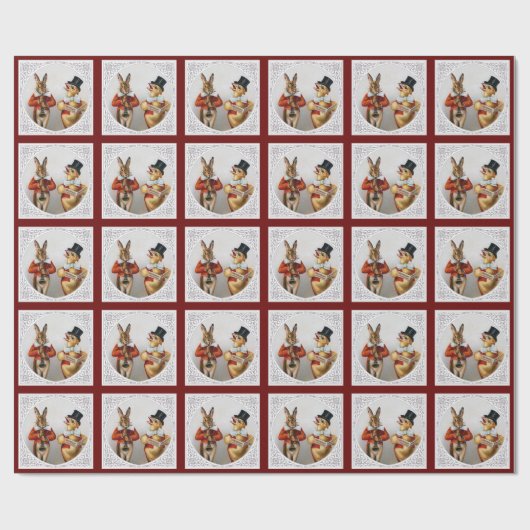 ヴィンテージのクリスマスのギフト用包装紙-鶏およびウサギ ラッピングペーパー (フラット)