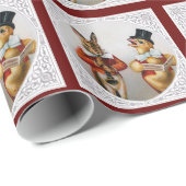 ヴィンテージのクリスマスのギフト用包装紙-鶏およびウサギ ラッピングペーパー (ロールコーナー)