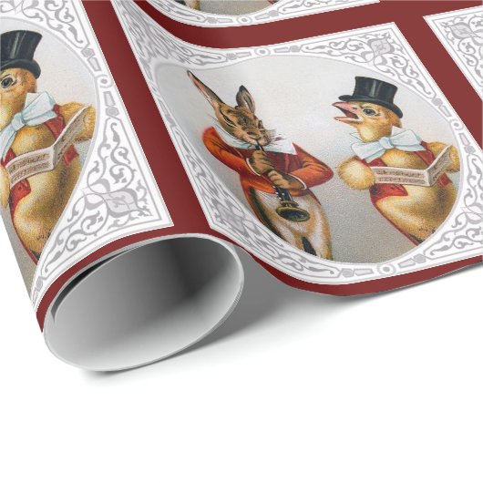 ヴィンテージのクリスマスのギフト用包装紙-鶏およびウサギ ラッピングペーパー (ロールコーナー)