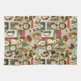 ヴィンテージのクリスマスのコラージュ キッチンタオル