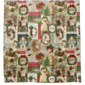 ヴィンテージのクリスマスのコラージュ シャワーカーテン (正面)