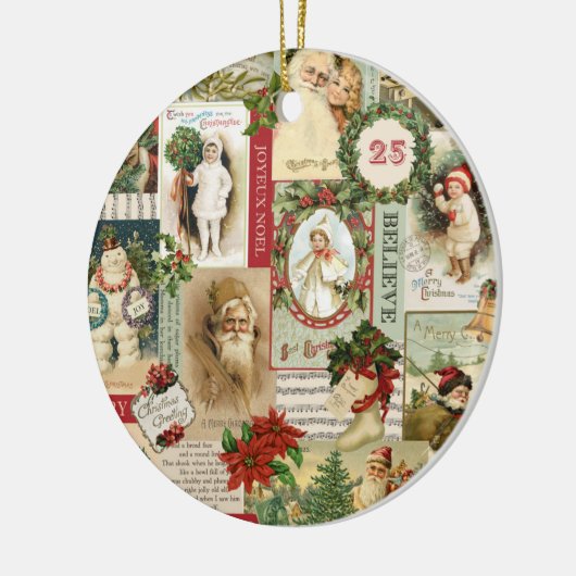 ヴィンテージのクリスマスのコラージュ セラミックオーナメント (左)