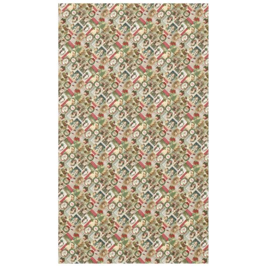 ヴィンテージのクリスマスのコラージュ テーブルクロス (正面)