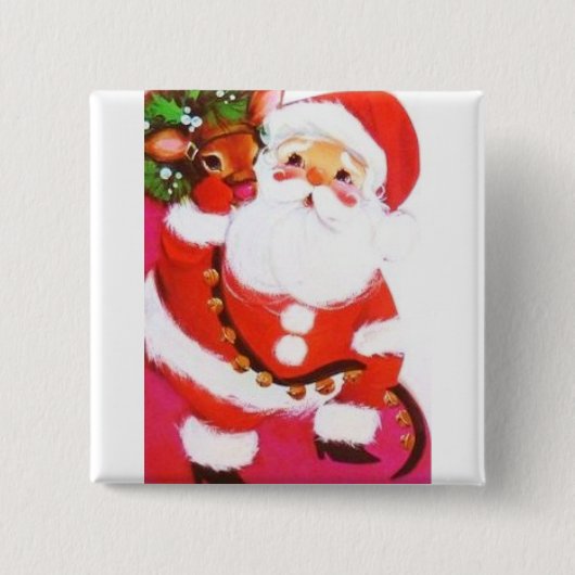 ヴィンテージのクリスマスのサンタのほとんどの美しいトナカイ 缶バッジ (正面)