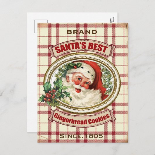 ヴィンテージのクリスマスのサンタのジンジャーブレッドのクッキー シーズンポストカード (正面/裏面)