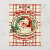 ヴィンテージのクリスマスのサンタのジンジャーブレッドのクッキー シーズンポストカード (正面)
