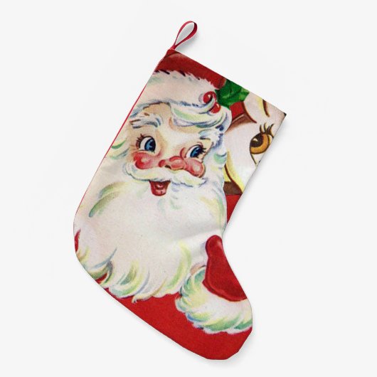 ヴィンテージのクリスマスのサンタのトナカイの装飾のストッキング スモールクリスマスストッキング (正面 (吊り時))