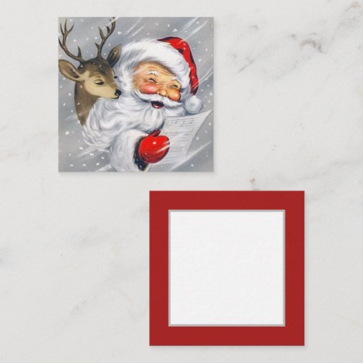 ヴィンテージのクリスマスのサンタのレトロのトナカイ スクエア名刺 (正面/裏面)