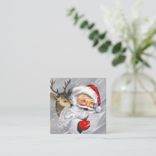 ヴィンテージのクリスマスのサンタのレトロのトナカイ スクエア名刺 (スタンド正面)
