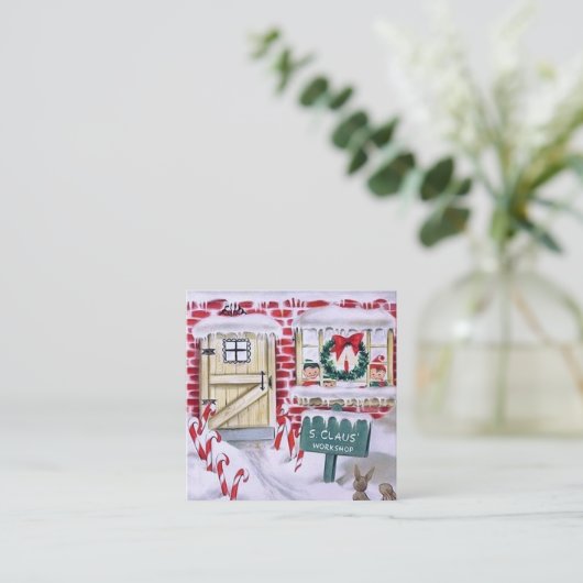 ヴィンテージのクリスマスのサンタのレトロの研修会 スクエア名刺 (スタンド正面)