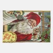 ヴィンテージのクリスマスのサンタの休日の台所タオル キッチンタオル (横)