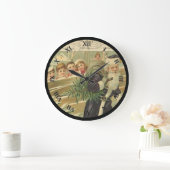 ヴィンテージのクリスマスのサンタの時計 ラージ壁時計 (ホーム)