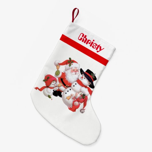 ヴィンテージのクリスマスのサンタの雪だるまの休日のストッキング スモールクリスマスストッキング (正面 (吊り時))