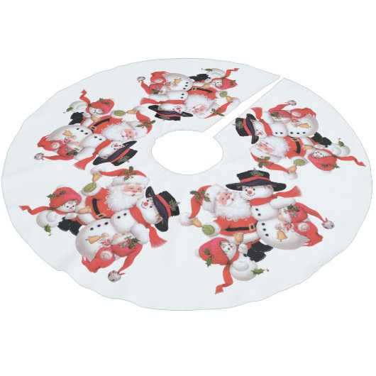 ヴィンテージのクリスマスのサンタの雪だるまの休日の木のスカート ブラッシュドポリエステルツリースカート (アングル)