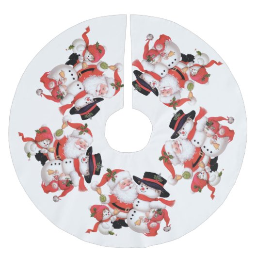 ヴィンテージのクリスマスのサンタの雪だるまの休日の木のスカート ブラッシュドポリエステルツリースカート (正面)