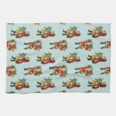 ヴィンテージのクリスマスのサンタクロースのかわいい女の子の青 キッチンタオル (横)