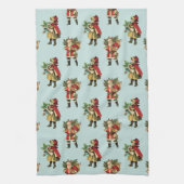 ヴィンテージのクリスマスのサンタクロースのかわいい女の子の青 キッチンタオル (縦)