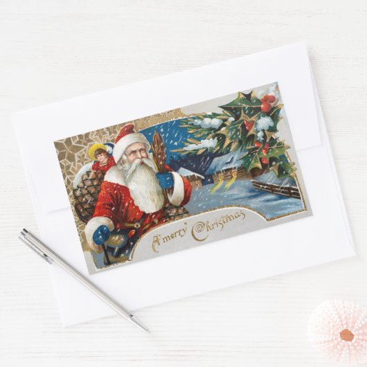 ヴィンテージのクリスマスのサンタクロースのステッカー 長方形シール (封筒)