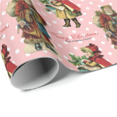 ヴィンテージのクリスマスのサンタクロースのピンクの水玉模様のカスタム ラッピングペーパー (ロールコーナー)