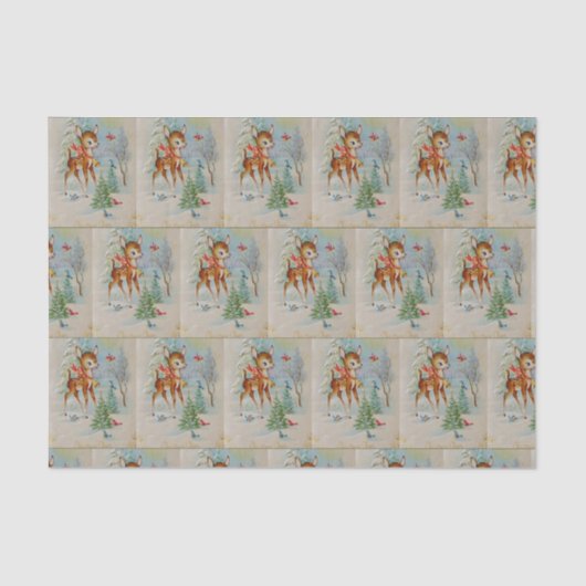 ヴィンテージのクリスマスのシカの休日のパーティのティッシュ 薄葉紙 (正面)