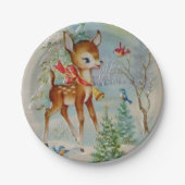 ヴィンテージのクリスマスのシカの休日のパーティのプレート ペーパープレート (正面)