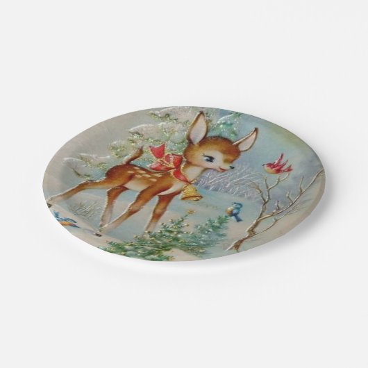 ヴィンテージのクリスマスのシカの休日のパーティのプレート ペーパープレート (アングル)