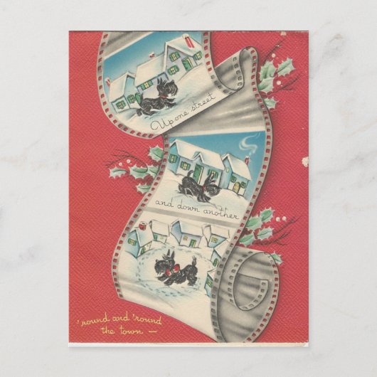 ヴィンテージのクリスマスのスコッチテリア犬 シーズンポストカード (正面)