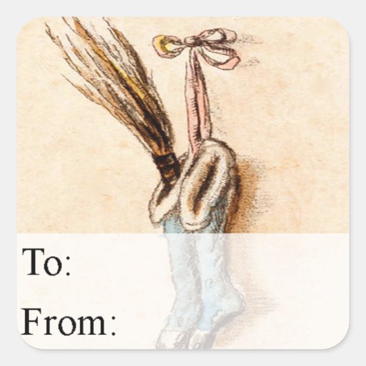 ヴィンテージのクリスマスのストッキングのギフトのラベル スクエアシール (正面)
